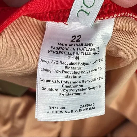 J. Crew Ruched Bandeau One-Piece Swimsuit Women’s 22 Red Strapless Full Coverage - Picture 7 of 10